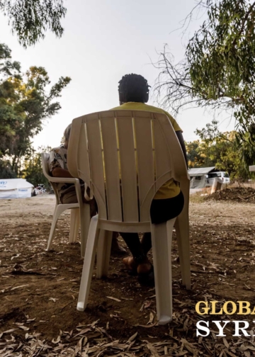 A woman interviewed in the UNHCR’s temporary refugee camp in the buffer zone between Cyprus’s partitioned north and south. Photograph: Kostas Pikoulas/The Guardian